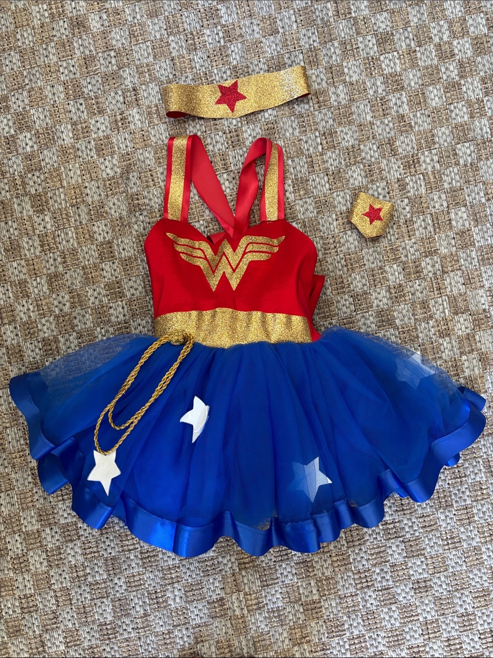 Custom etsy order WONDER WOMAN Girls Red GOLD Blue Superhero  Costume